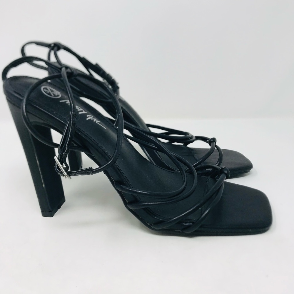 Nasty Gal Square Toe Ankle Strap Strappy Heel Black Size 38 - Picture 4 of 7